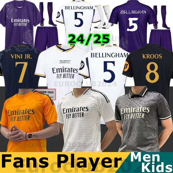 24 25 Bellingham Vini Jr Y-3 Jerseys de futebol Kroos tchouameni 2024 2025 Quarta camisa de futebol campeão Real Madrids roxo Rodrygo Modric Valverde Camisetas Men