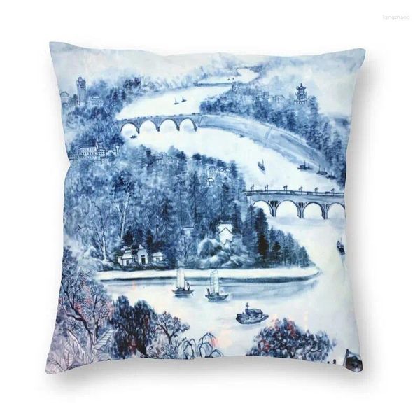 Подушка синяя фарфоровая обложка 40x40 Home Decor Printing Chinoiserie Elegant Pattern Throw For Car