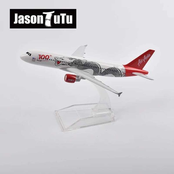 Aeromobile Modle Jason TUTU 16CM AirAsia Dragon Airbus 320 Modello Aereo Modello Aeromobile Aeromobile Diecast Metal 1/400 Piani di scala Scala Factory all'ingrosso Y240522