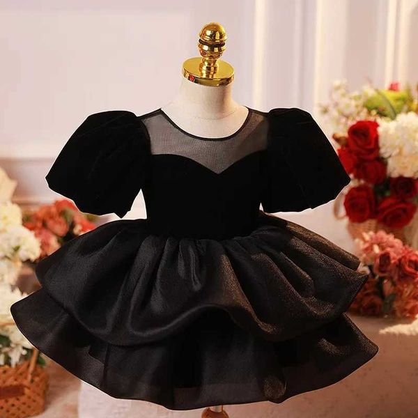 Taufkleider 2024 Neues schwarzes Baby spanische königliche Kleider Kinder Geburtstag Baptist Kleider Childrens Elegante Mädchen Boutique Party Weste Kleidung Q240521