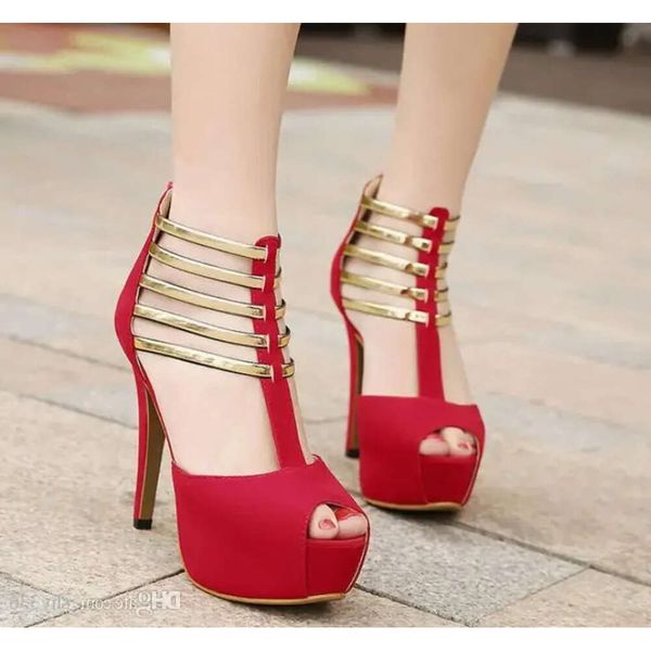 Strap baile salão de ouro dança alta sandálias novas para mulheres saltos vermelhos sapatos de noiva elegantes 9a8