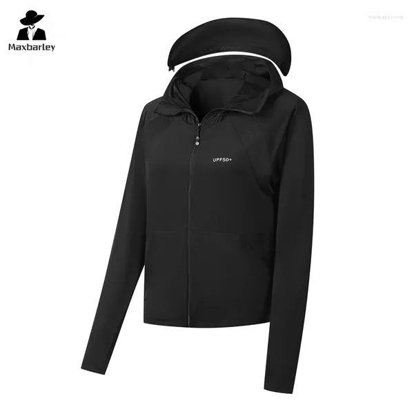 Giacche da uomo giacca estiva uomo donna sottile upf50 anti-uv gel nero cappotti con cappuccio a prova di sole in campeggio in attraversamento a vento per la pelle ad asciugatura veloce