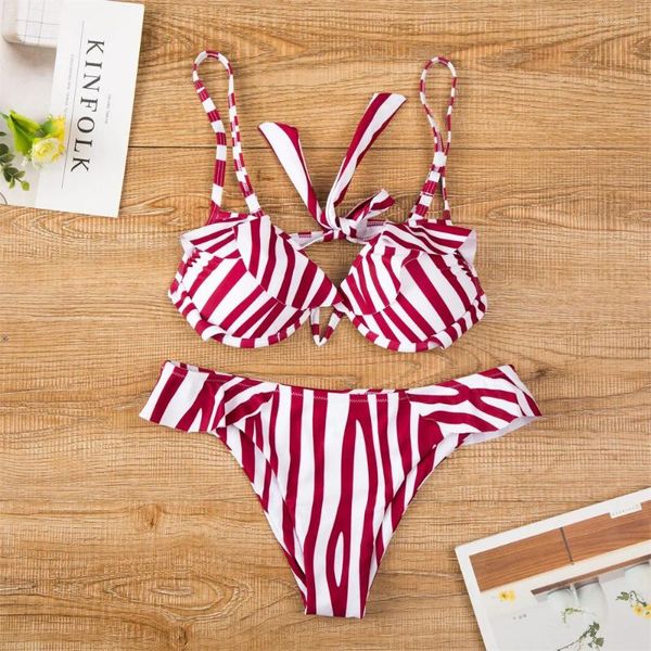 Женские купальные костюмы Ruffles Bikini V-Wire Push Up Bangage Sexy Women 2-й штуки бразильских пляжных бикини, купаль