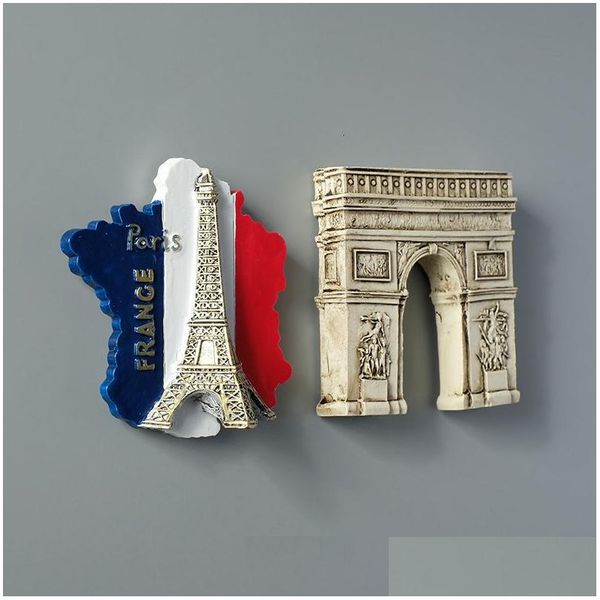 Ímãs da geladeira Paris France Eiffel Tower Triumphal Arch European Refrigerator Magnético Mundial Turismo Coleção de Coleta Drop Deliver