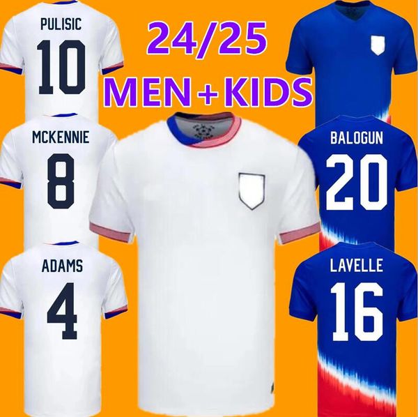 2024 Jerseys de futebol dos EUA Copa America Woman Kids 24 25 jogadores Versão para casa Away Football Shirts Pulisic Smith Morgan Balogun Musah McKennie Adams Men 6656