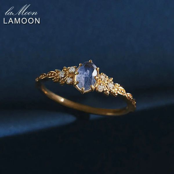 Lamoon Natural Gemstone Ring for Women Labradorita Cordierite 925 Sterling Silver Blue Stone Ring Gold Prazed Jewelry Bijou 240509