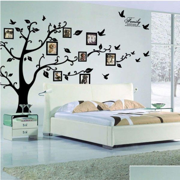 Wandaufkleber 3D -Aufkleber auf der schwarzen Kunst P o Frame Memory Tree Home Decor Family Decal Drop Lieferung Garten DH8NV