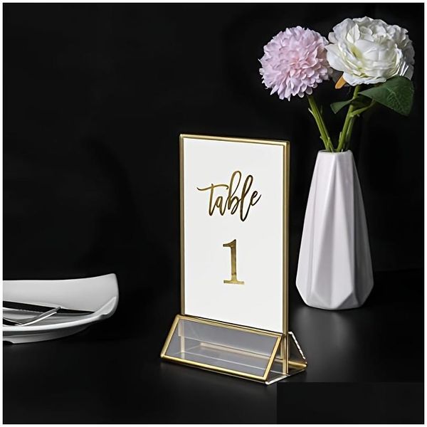 Altre forniture per feste di eventi da 1 pc porta cartellini dorati staccabili 4x6/5x7acrylic a doppia facciata per menu a doppia faccia di visualizzazione del menu Wedding n dhsuy