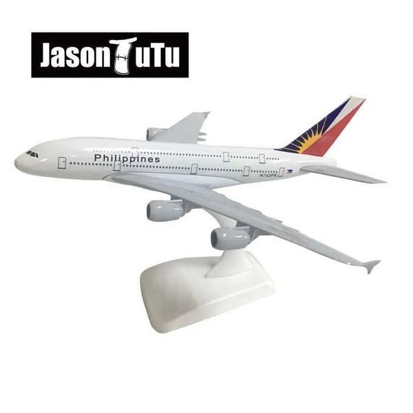 Aircraft Modle Jason TUTU 20CM Filippine Airbus A380 Modello Aereo Modello Aeromobile Aeromobile Diecast Metal 1/300 Piani di scala Scala Factory all'ingrosso Y240522