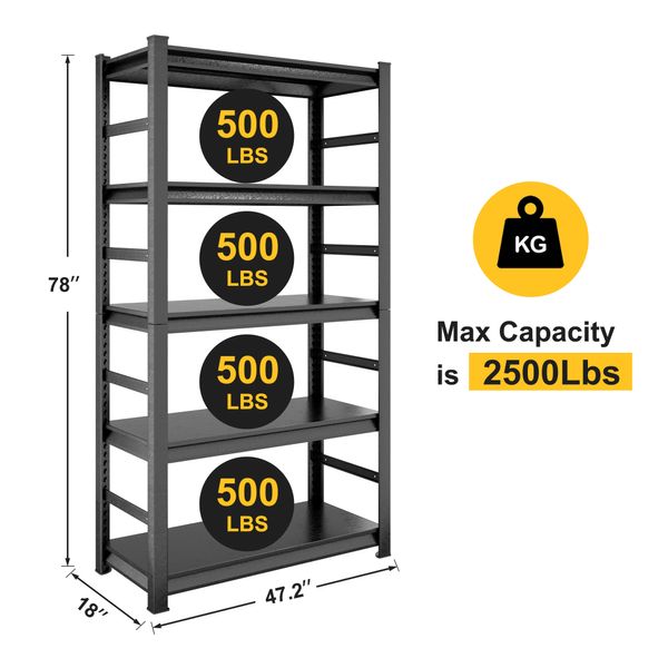 ZK20 H78 * W47.2 * D18 Scaffali di stoccaggio a 5 Scaffali in metallo pesante a 5 livelli di scaffalature regolabili e scaffali da cucina da cucina a portaognica