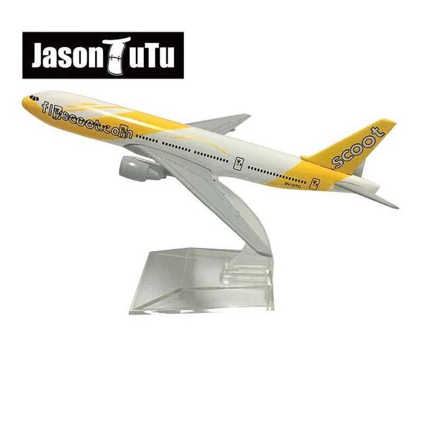 Aircraft Modle Jason Tutu 16cm Fly Scoot Boeing 777 Modello Aereo Modello Modello Aeromobile Diecast Metal 1/400 Piani di scala Scala Drop di fabbrica Y240522