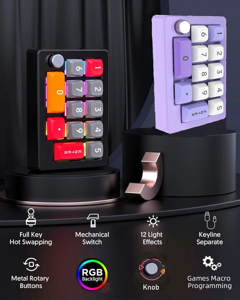 13 Key Makro programmierbar vollständig swappbarer mechanischer Schalter 7 Farbe RGB Light Gaming Mini -Tastatur 240514