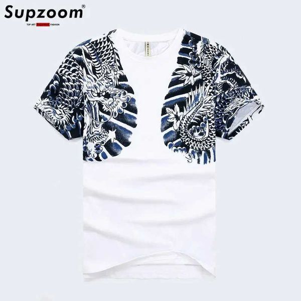 T-shirt maschile Supzoom Nuova Arrivo Fashion Hip Hop Vendita calda con corto stile cinese Canglong Dominant Tattoo O-Neck Cotton Casual Maglietta Casualizza Men J240522