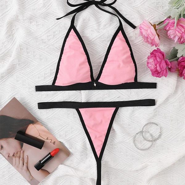 BHs setzt rosa sexy ultradünne transparente Nachtwege Nachtwäsche Dessous Open Ass Damen Unterwäsche bequemer weiblicher Riemen BH Bikini Bikini