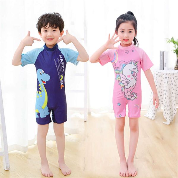 Europäische One -Stück Badeanzüge Mädchen Badebekleidung Kinder Jungen Badeanzug Cartoon Schnell trocknende Schwimmkleidung Baby Beachwear L2405