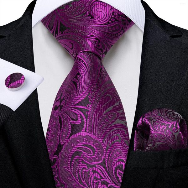 Bow Ties 2024 Lila Solid Paisley Herren Seidenkrawatte Set Taschentuch Cufflinks Geschenk für Bräutigam Hochzeitsfeier Anzüge Accessoires Großhandel