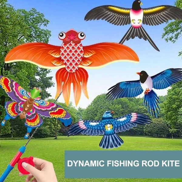 Acessórios de pipa Infantil Kite Toy Cartoon Bird Butterfly Swallows Forma de Eagle Handheld Rod Kite para crianças voando pipas ao ar livre R8Y1