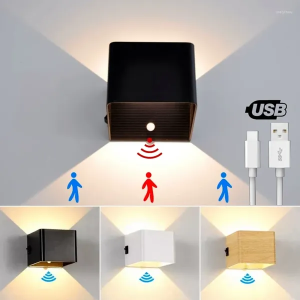 Lampade a parete Wireless LED LED MOVIMENTO SENSORE USB Ricarica di richiamo della camera da letto Apparecchiatura per interni con interruttore