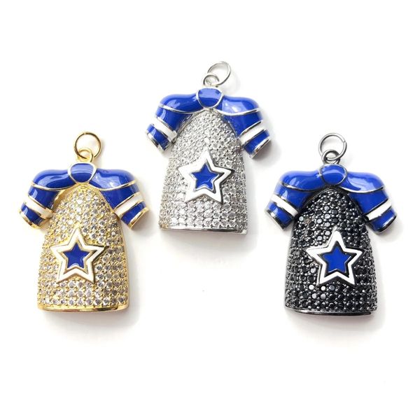 5pcs Bling Zirkonia Pave Blue Star Uniformanzug Charme Jersey Anhänger Frauen Armband Halskette Herstellen Schmuckbefund Großhandel 240514