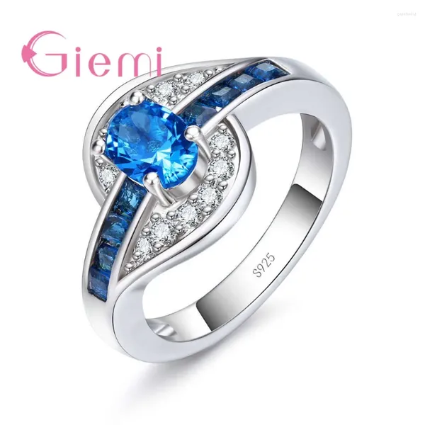 Mit Seitensteinen Giemi modische blaue kubische Zirkonia Kristall gut verkaufen 925 Sterling Silber Finger Ringe für Frauen Männer Schmuck Großhandel Großhandel