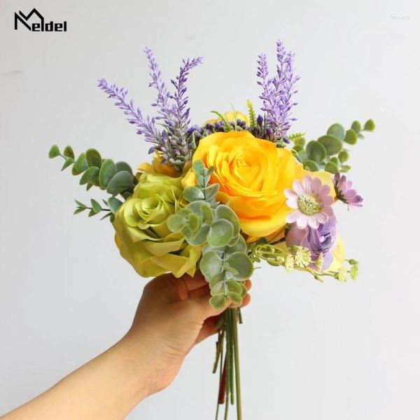 Свадебные цветы Meldel Букет Bridal Artificial Silk Rose Flower Flower Peony Orchid Hydrangea Lavender