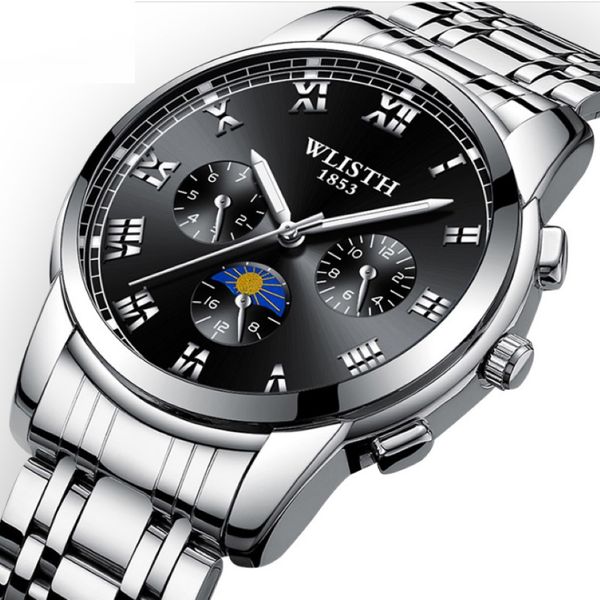 WLISTH Brand Quartz Mens relógio com subdials não trabalhadores Luminous Life Life Impermeofless Aço inoxidável Pulseira