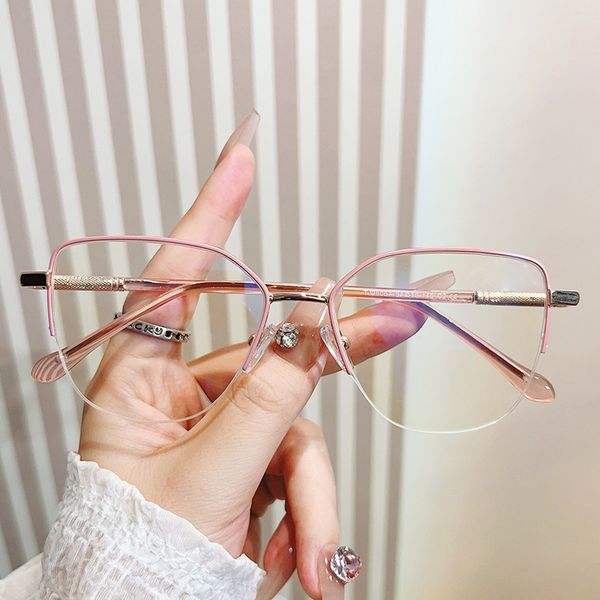 Novas lentes planas anti -azul, moldura de óculos de cor simples, versão coreana, meia moldura retrô e moda, os óculos femininos podem ser combinados com óculos