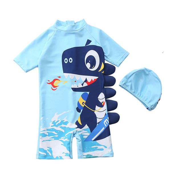Meninos 2024 Dinosaur UV Baby Bathing Kids One Piece Swimmings Swimming Boy Boy Swimsuits Roupas de banho Infantil Livro L2405