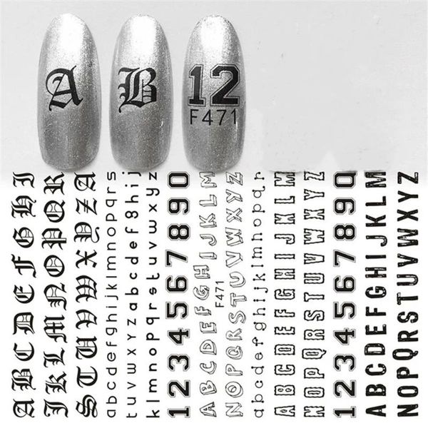 Adesivi per unghie 1pcs Letter Symbol Adesivo 3D Numero nero Transfer Decal Sliders per tatuaggio di decorazione d'arte