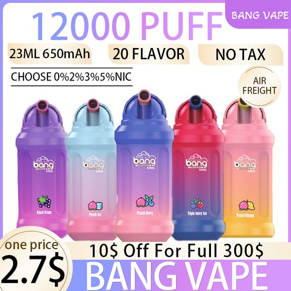 Bang King Puff 12k Vaper 12K Vapes descartáveis ​​Pen e cigarro Puffs 12000 Bateria recarregável de TasteFog de 20 ml de pomada de malha de malha de malha