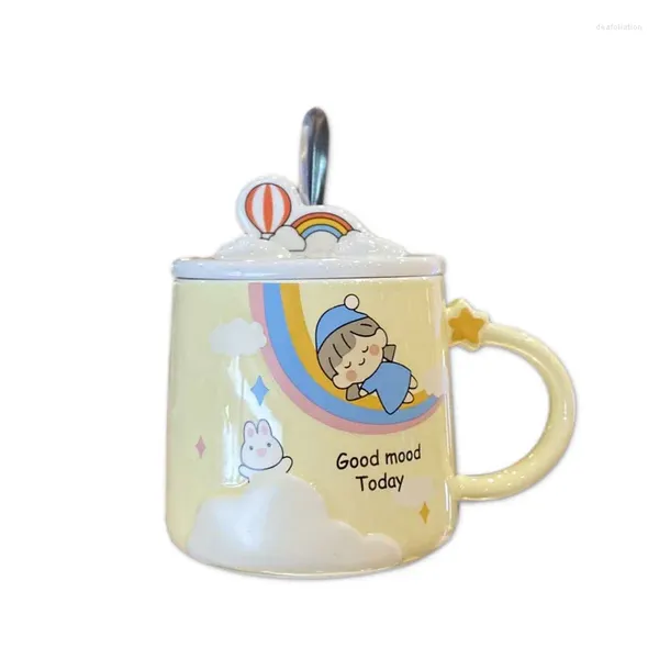 Tassen 400 ml Keramik Kaffeetasse mit Deckel und Löffel Nordic süße Tee Tasse tolle Geburtstagsgeschenk für Freunde Mutter Mädchen