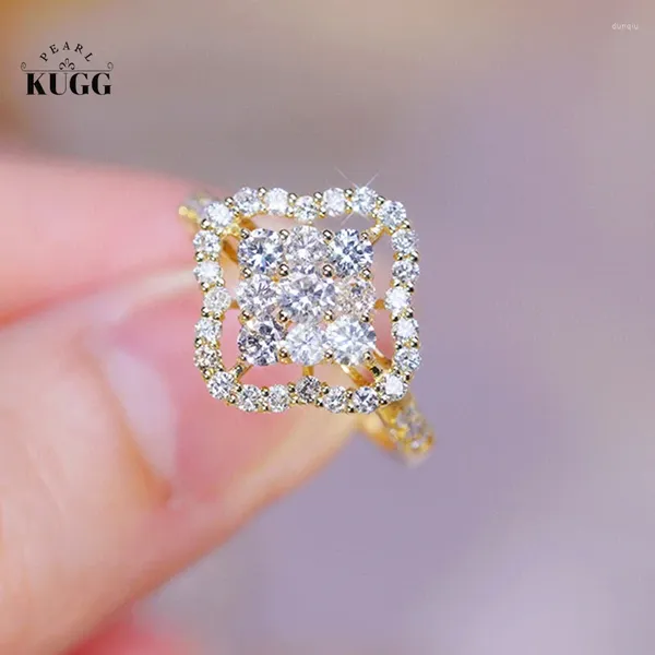 Clusterringe Kugg 18k Gelbgold Luxus Glück Clover Design 1.1 Real natürlicher Diamant -Verlobungsring für Frauen Hochzeit Schmuck