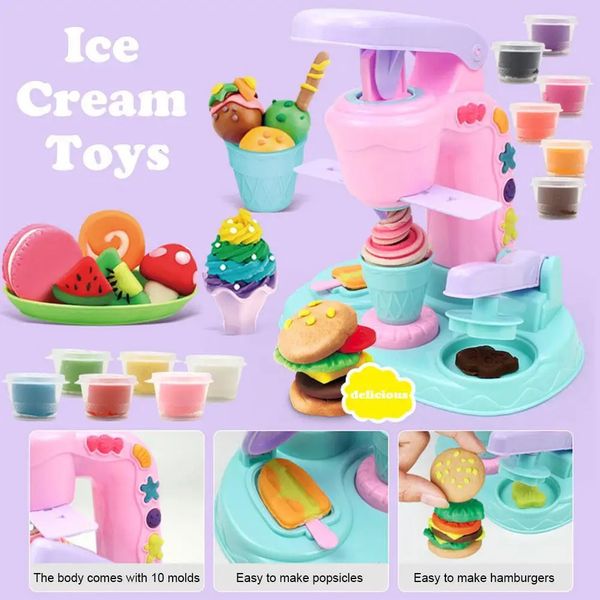 Macchina per gelato in argilla colorata per bambini per bambini Strumenti per impasto per gioco gelato stampo plastiline stampo finta kit giocattoli per bambini regalo 240523