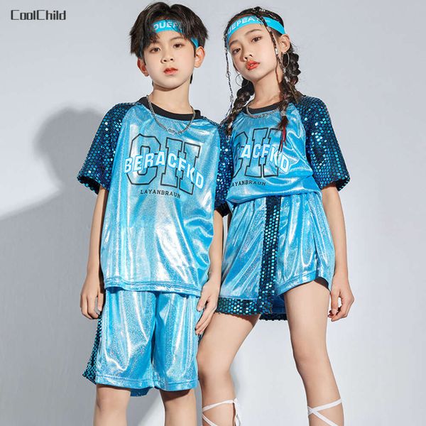 Хип-хоп мальчики с блестками шорты для футболок для девочек Tee Street Dance Skirts Летняя одежда Детские джазовые наряды детская уличная одежда L2405