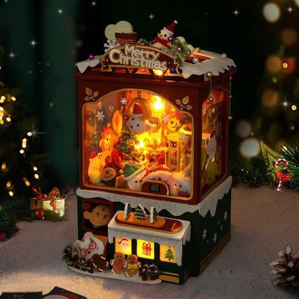 Accessori per bambole Accessori fai -da -te in legno Casa Kits Kit di Natale Bambola Box Music Box in miniatura Casa di bambole assemblata per regali di compleanno degli amici Q240522