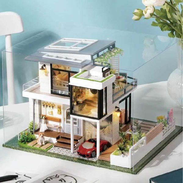 Doll House Acessórios Diy Wooden Doll House Mini Móveis com piscina grande villa set Childrens Toys Girls Christmas Gift Home q240522