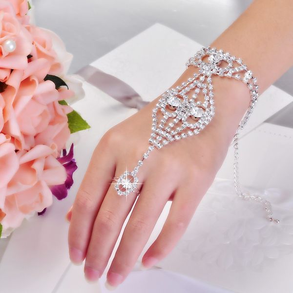 Heißverkauf Kristallkettenarmbänder für Hochzeits Strasssteine Braut Schmuckparty Abschlussball Armband Armband mit Ring Beach Fachlake Accessoire 2972