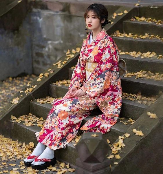 Этническая одежда вибрирующая рукава цветут в стиле девочка кимоно -халат PO японский традиционное улучшение платья высокое качество