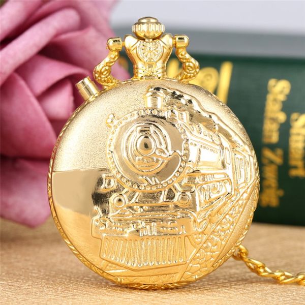 Steampunk homens mulheres quartzo analógico de bolso relógios de bronze de ouro prateado relógio led led 3d steam trem locomotive design com fob pingente cadeia g 251c