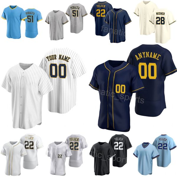 City Connect 2024 Baseball 51 Freddy Peralta Jersey 48 Colin Rea 15 Oliver Dunn 28 Joey Wiemer 6 Owen Miller 16 Blake Perkins 22 Кристиан Йелич Custom Niangjiuren