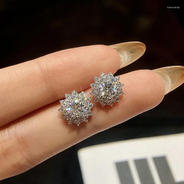 Brincos de garanhão DWJ 0,5ct deslumbrante girassol com girassol Diamante de moissanite certificado para mulheres reais 925 jóias finas de prata esterlina