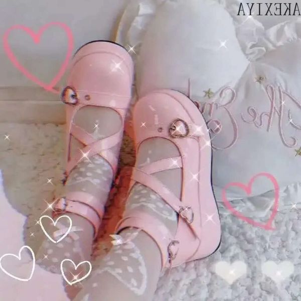 Sandals Size Lolita Plus обувь Японская Мэри Джейн Женская Сердце Скважение JK Lovely Girl Student Kawaii Sweet Waterpro 53c