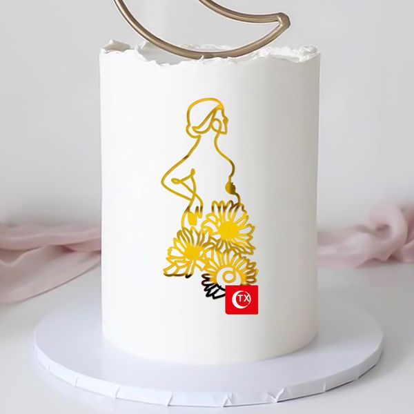 Arte gravidante donna di buon compleanno torta topper acrilico oro lady viso matrimonio baby footprint torta topper party decorazioni per torta