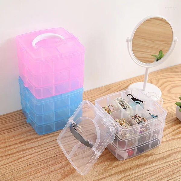 Bolsas de jóias Caixa de armazenamento Plástico portátil portátil de três camadas transparente por atacado cosmético