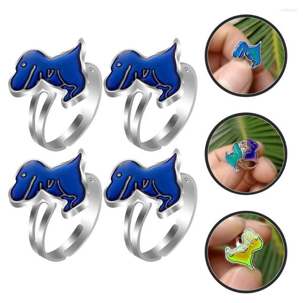 Clusterringe 4pcs Stimmung Dinosaurier Offener Band Ringfarbe für Kinder Jungen Mädchen