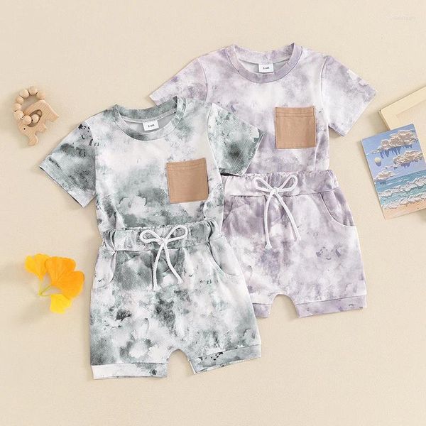 Conjuntos de roupas FocusNorm 0-3y Summer Infant Baby Boys Roupas Conjunto de roupas 2pcs Tie-dye Camiseta de manga curta com shorts de cintura elástica