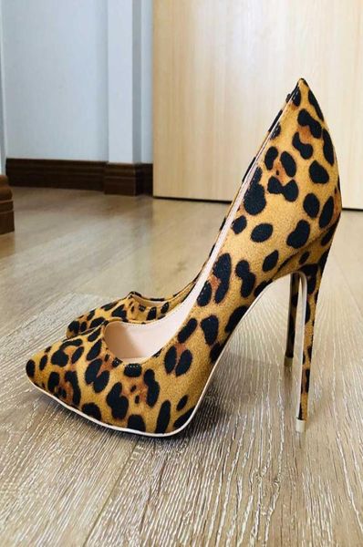 Sapatos femininos rebanho de leopardo pontual de ponta de ponta nas bombas de estilete 8cm 10cm 12cm Sexy Ladies Print Party Party Heels High Shoe Plus Size66668021