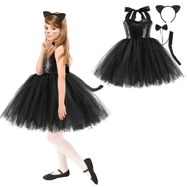 Tutu Rock Set Childrens Clothing Tier Cos Elch Halloween Kleidung Little Cat Net Girl Kleider School Performance Kleidung 240520