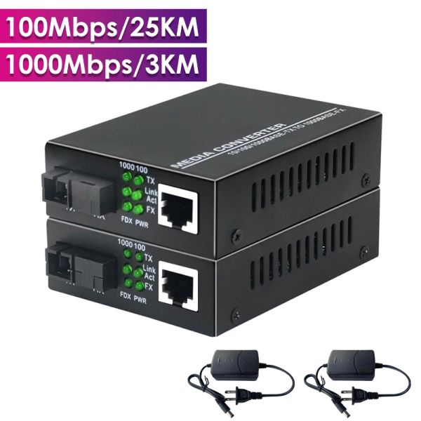 Gigabit Fiber Optical Media Converter 1000/100Mbit/s Ethernet RJ45 Einzelmodus Single Faser TX RX SC SC Port External Netzteil