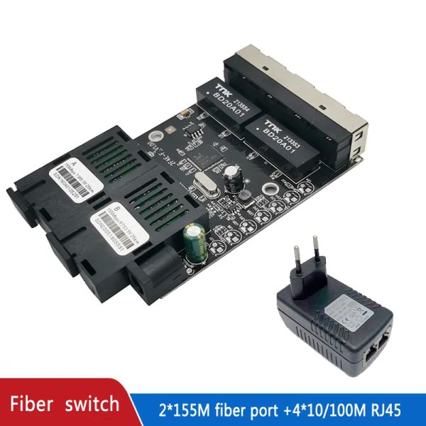 Reverse POE Switch 2F4E 10/100 m Fast Ethernet Switch Converter Ethernet Fibre Optical Media Converter PCBA 12Vin 12Vout